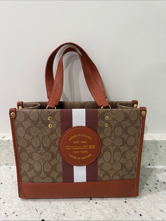 Coach Handbags - Women’s Brown Monogram Style Tote Handbag Double Handle Pre-Owned